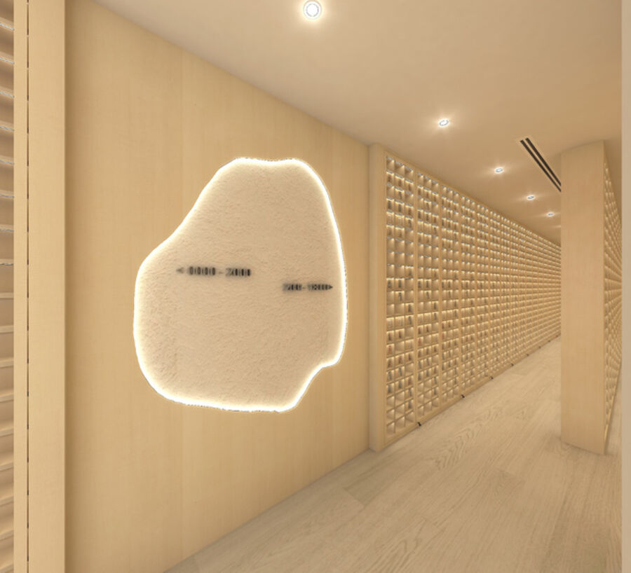 Columbarium niche wall with feature lighting